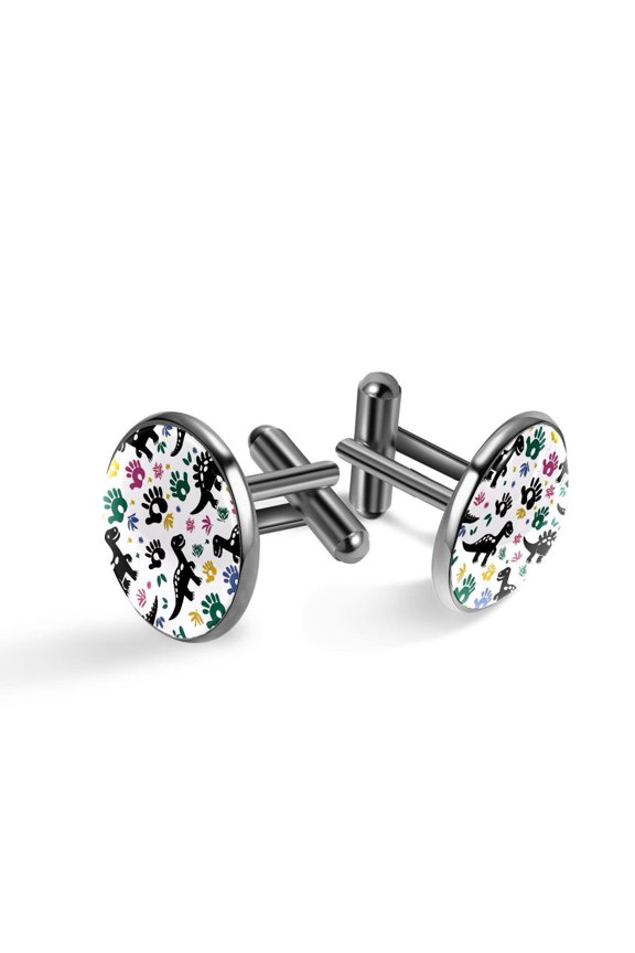 Men's Classic Stainless Steel, Cute Dinosaurs Paws Pattern Cufflinks Business Wedding Shirts, Black