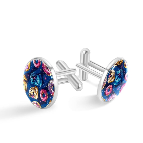 PhooArto Men's Classic Stainless Steel, Cute Galaxy Donuts Dogs Cufflinks Business Wedding Shirts, Silver