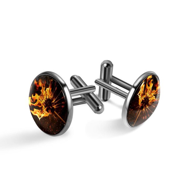 PhooArto Men's Classic Stainless Steel, Darts and Fire Cufflinks Business Wedding Shirts, Black