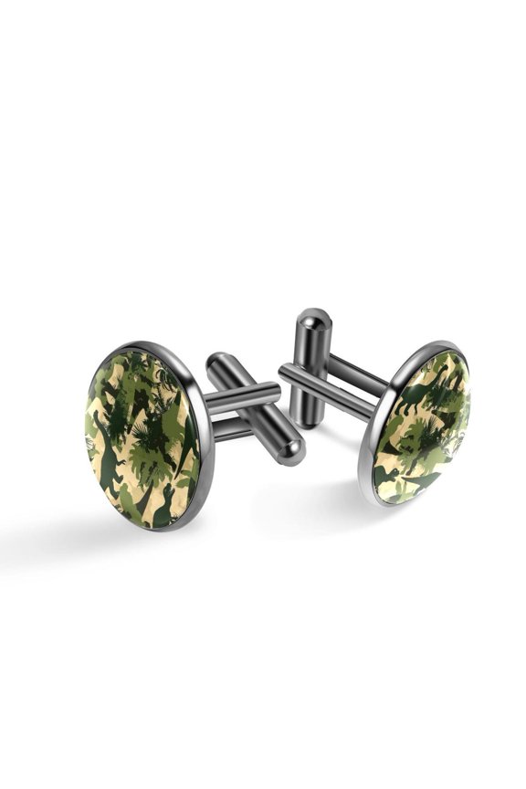 Men's Classic Stainless Steel, Dinosaur Tree Camouflage Pattern Cufflinks Business Wedding Shirts, Black