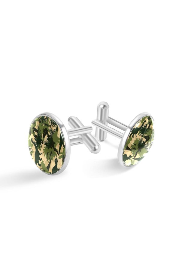 Men's Classic Stainless Steel, Dinosaur Tree Camouflage Pattern Cufflinks Business Wedding Shirts, Silver