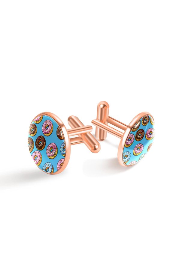 Men's Classic Stainless Steel, Donuts Cartoon Pattern Cufflinks Business Wedding Shirts, Rose Gold