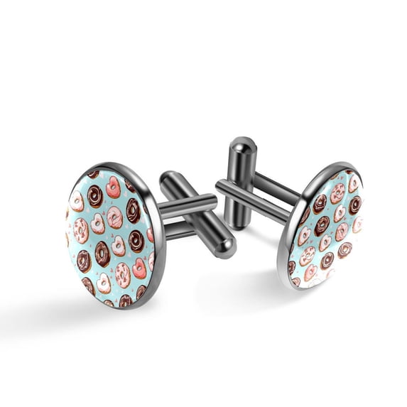 PhooArto Men's Classic Stainless Steel, Donuts Love Heart Pattern Cufflinks Business Wedding Shirts, Black