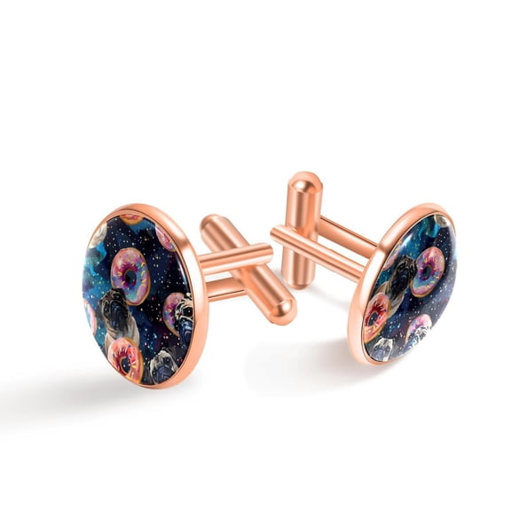 PhooArto Men's Classic Stainless Steel, Donuts and Pug Dogs Galaxy Cufflinks Business Wedding Shirts, Rose Gold