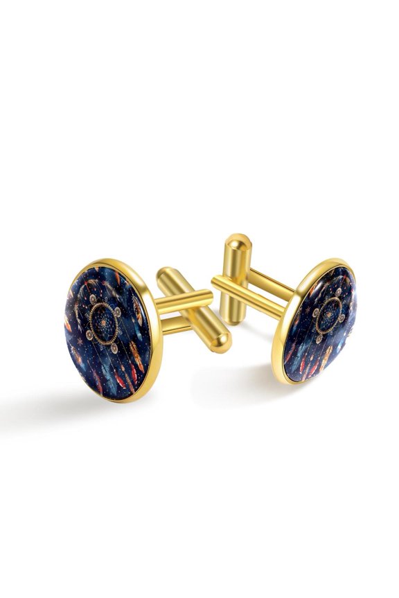 Men's Classic Stainless Steel, Dreamcatcher Feather Pattern Cufflinks Business Wedding Shirts, Golden