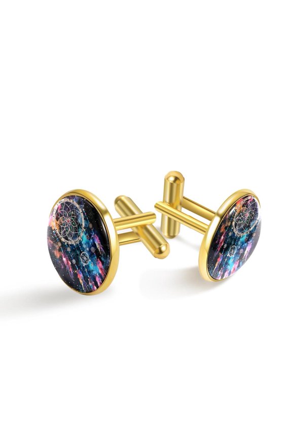 Men's Classic Stainless Steel, Dreamcatcher Galaxy Patterns Cufflinks Business Wedding Shirts, Golden
