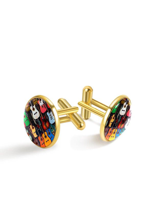 Men's Classic Stainless Steel, Electric Guitars Color Pattern Cufflinks Business Wedding Shirts, Golden