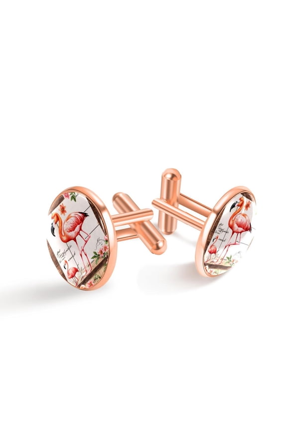Men's Classic Stainless Steel, Flamingo Rose Flowers Cufflinks Business Wedding Shirts, Rose Gold