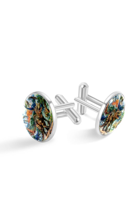 Men's Classic Stainless Steel, Forest Animal Dinosaurs Cufflinks Business Wedding Shirts, Silver