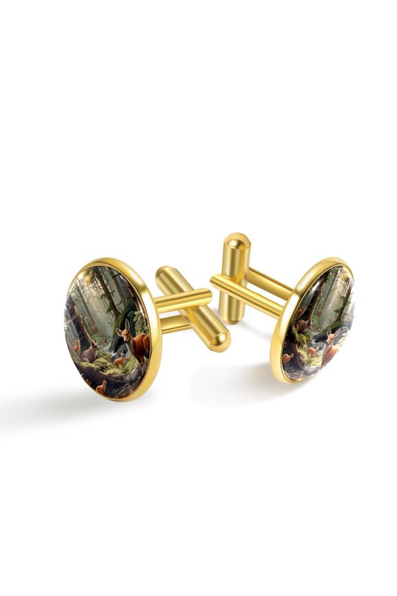 Men's Classic Stainless Steel, Forest Animals Cufflinks Business Wedding Shirts, Golden
