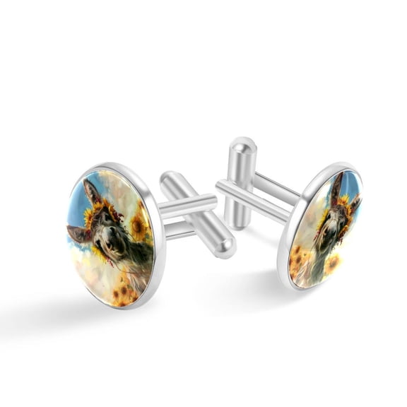 PhooArto Men's Classic Stainless Steel, Funny Donkey Flowers Cufflinks Business Wedding Shirts, Silver
