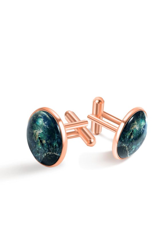 Men's Classic Stainless Steel, Galaxy Alien Earth Cufflinks Business Wedding Shirts, Rose Gold