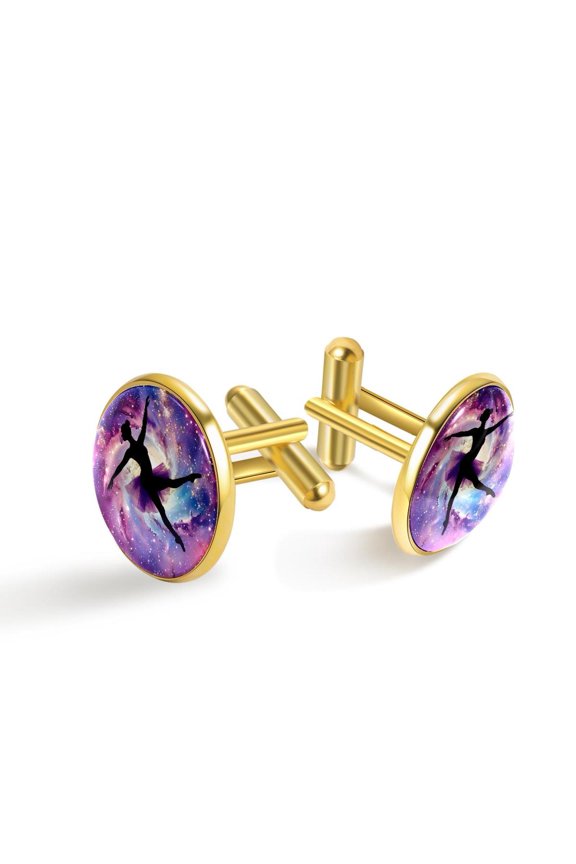 Men's Classic Stainless Steel, Galaxy Ballet Dancer Silhouette Cufflinks Business Wedding Shirts, Golden