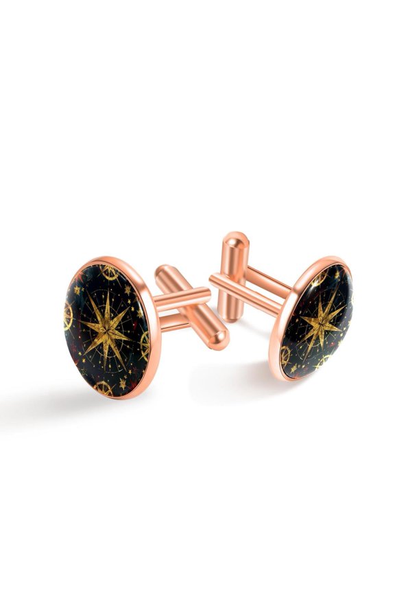 Men's Classic Stainless Steel, Golden Compass Pattern Cufflinks Business Wedding Shirts, Rose Gold