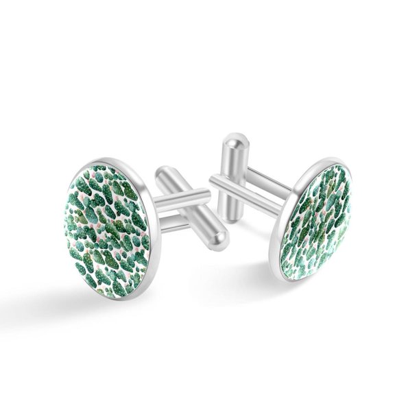 PhooArto Men's Classic Stainless Steel, Green Cactus Pattern Cufflinks Business Wedding Shirts, Silver