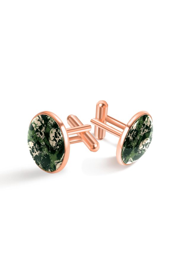 Men's Classic Stainless Steel, Green Camouflage Skull Pattern Cufflinks Business Wedding Shirts, Rose Gold