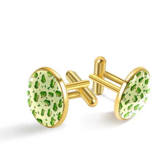 PhooArto Men's Classic Stainless Steel, Green Frogs Pattern Cufflinks Business Wedding Shirts, Golden