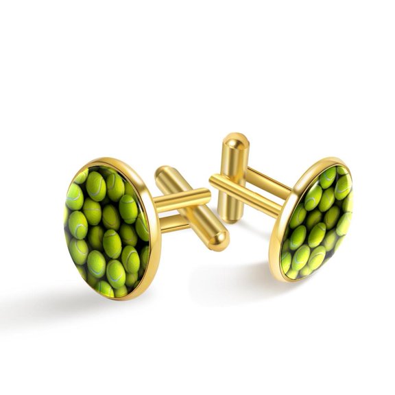 PhooArto Men's Classic Stainless Steel, Green Tennis Ball Pattern Cufflinks Business Wedding Shirts, Golden