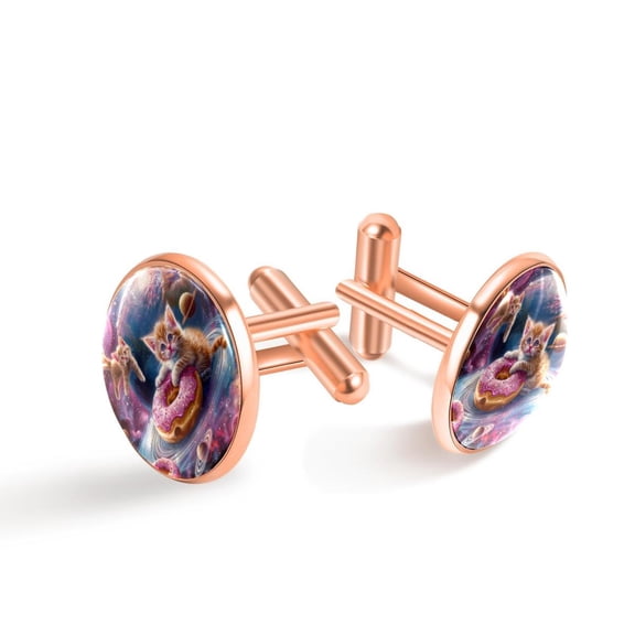 PhooArto Men's Classic Stainless Steel, Kittens Pink Donuts Galaxy Cufflinks Business Wedding Shirts, Rose Gold