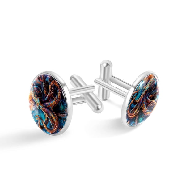 PhooArto Men's Classic Stainless Steel, Ocean Octopus Colorful Cufflinks Business Wedding Shirts, Silver