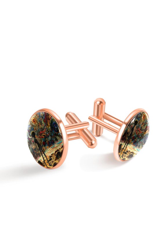 Men's Classic Stainless Steel, Outer Space Alien Color Floral Cufflinks Business Wedding Shirts, Rose Gold