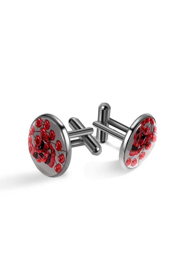 Men's Classic Stainless Steel, Red Skull Head Cherry Cufflinks Business Wedding Shirts, Black