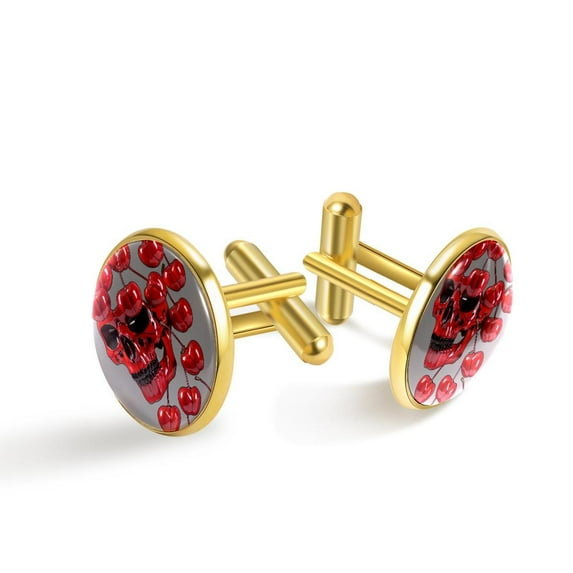 PhooArto Men's Classic Stainless Steel, Red Skull Head Cherry Cufflinks Business Wedding Shirts, Golden