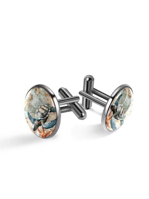 Men's Classic Stainless Steel, Retro Starfish Sea Turtle Cufflinks Business Wedding Shirts, Black