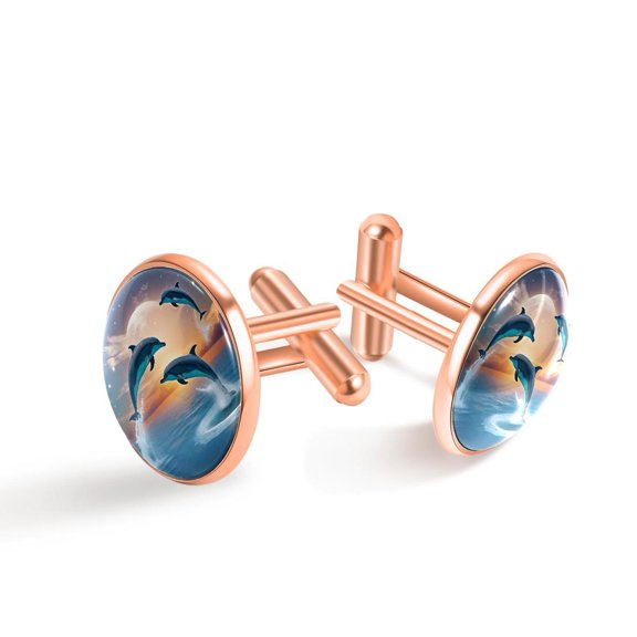 PhooArto Men's Classic Stainless Steel, Sea Dolphins Jumping Cufflinks Business Wedding Shirts, Rose Gold