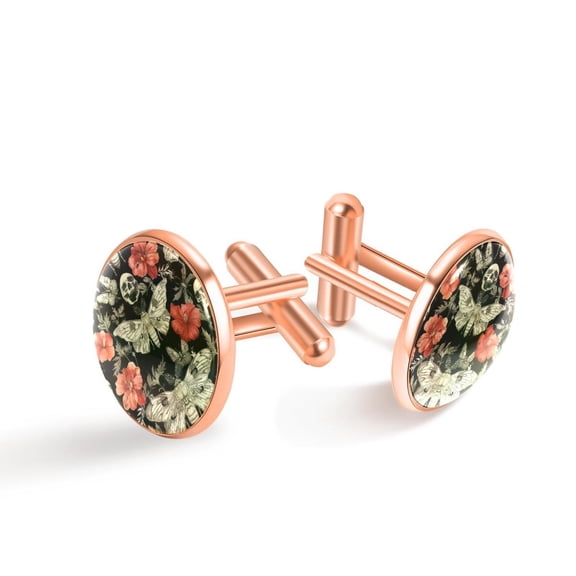 PhooArto Men's Classic Stainless Steel, Skull Hawk Moth Flower Pattern Cufflinks Business Wedding Shirts, Rose Gold