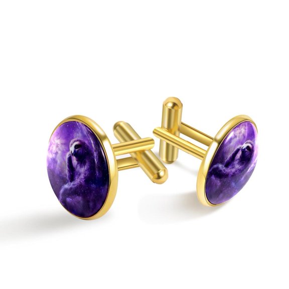 PhooArto Men's Classic Stainless Steel, Sloth Purple Galaxy Cufflinks Business Wedding Shirts, Golden