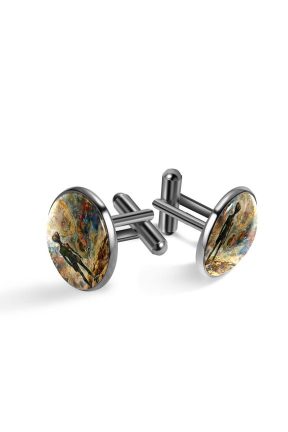 Men's Classic Stainless Steel, Space Alien Standing Cufflinks Business Wedding Shirts, Black