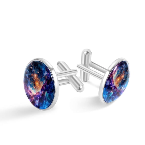 PhooArto Men's Classic Stainless Steel, Space Galaxy Painting Cufflinks Business Wedding Shirts, Silver
