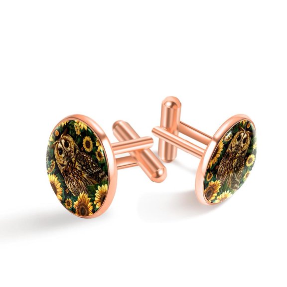 PhooArto Men's Classic Stainless Steel, Sunflowers Owls Cufflinks Business Wedding Shirts, Rose Gold