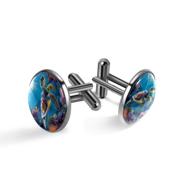 PhooArto Men's Classic Stainless Steel, Sunlight Shines Sea Turtle Cufflinks Business Wedding Shirts, Black