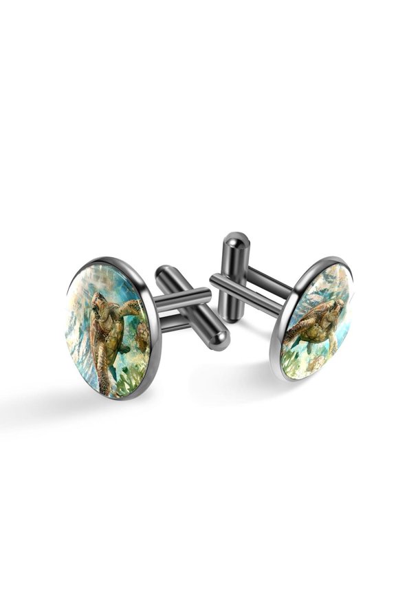 Men's Classic Stainless Steel, Underwater Sea Turtle Cufflinks Business Wedding Shirts, Black
