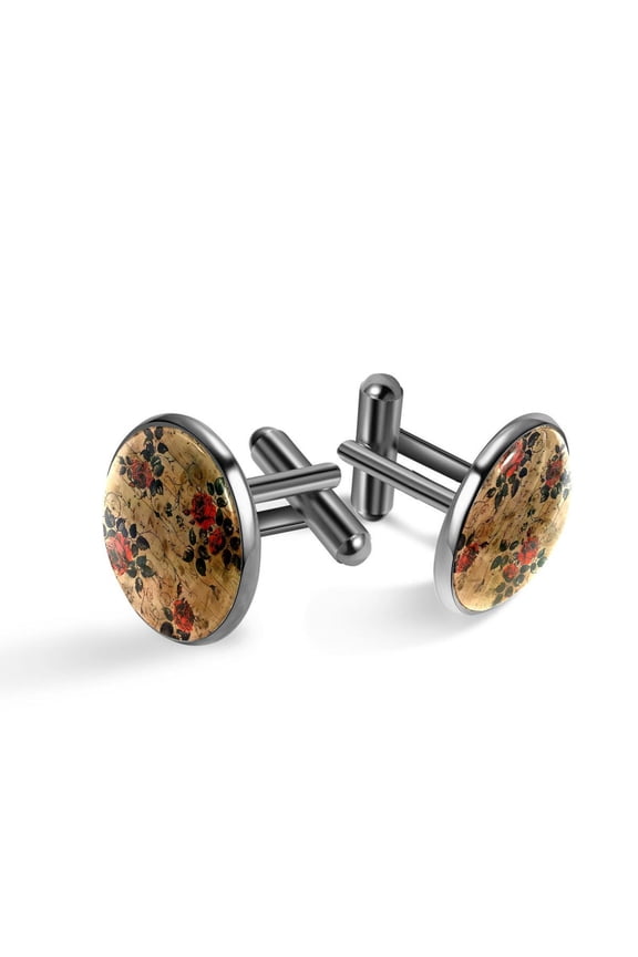 Men's Classic Stainless Steel, Vintage Rose Wooden Cufflinks Business Wedding Shirts, Black