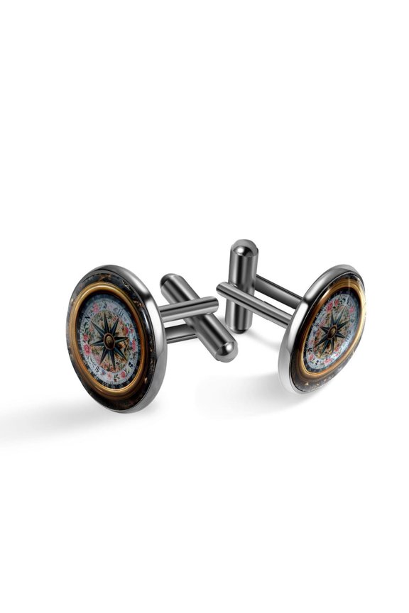 Men's Classic Stainless Steel, Vintage Sea Compass Pattern Cufflinks Business Wedding Shirts, Black