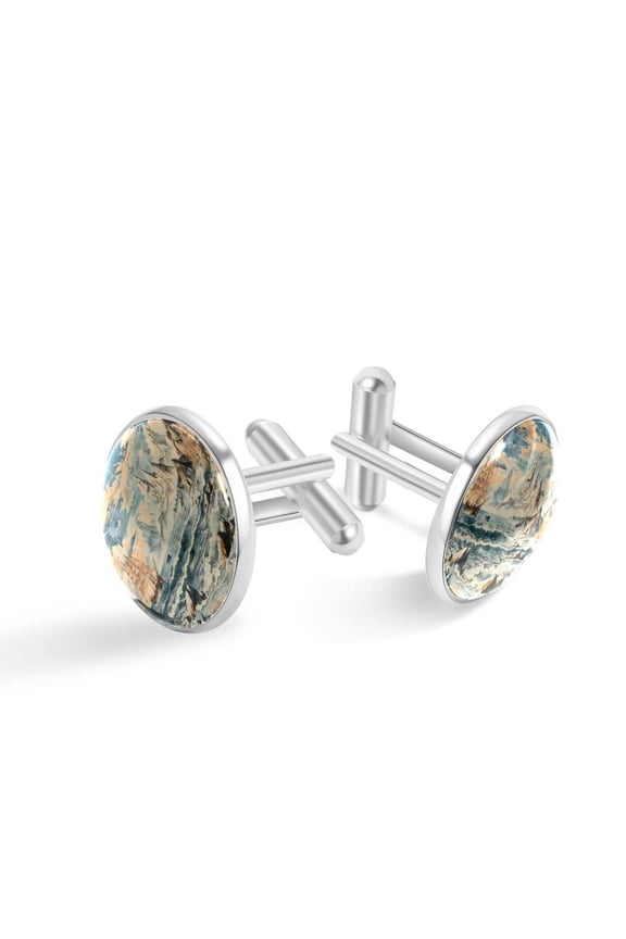 Men's Classic Stainless Steel, Vintage Sea Nautical Landscape Cufflinks Business Wedding Shirts, Silver