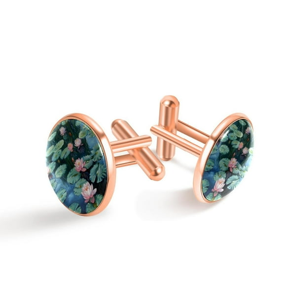 PhooArto Men's Classic Stainless Steel, Water Lily Painting Cufflinks Business Wedding Shirts, Rose Gold