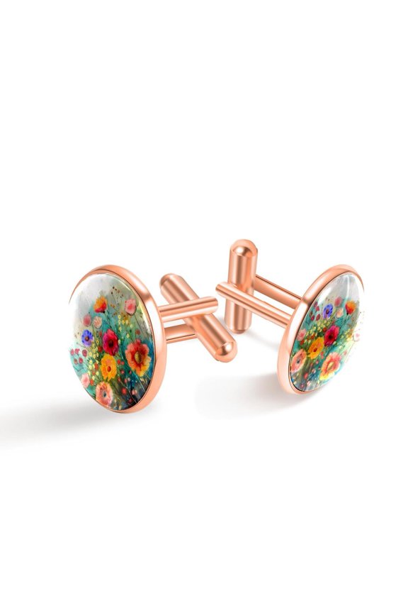 Men's Classic Stainless Steel, Watercolor Floral Painting Cufflinks Business Wedding Shirts, Rose Gold