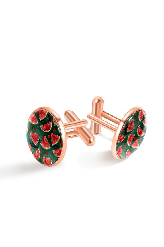 Men's Classic Stainless Steel, Watermelons Love Pattern Cufflinks Business Wedding Shirts, Rose Gold