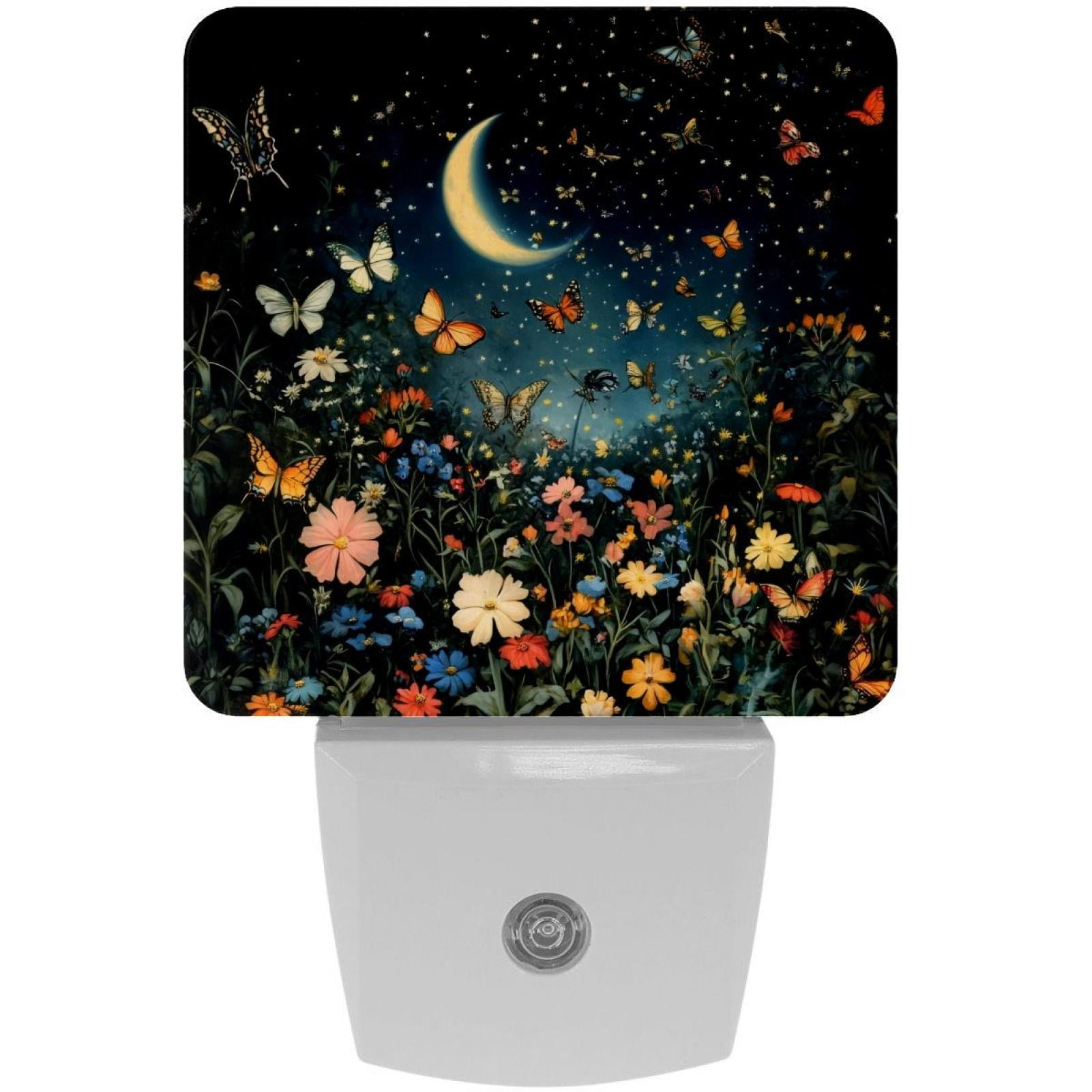 PhooArto Moon Colorful Butterflies Flower Plug in LED Night Light Auto Sensor Dusk to Dawn Decorative Night for Bedroom, Bathroom, Kitchen, Hallway, Stairs, Baby's Room, Energy Saving