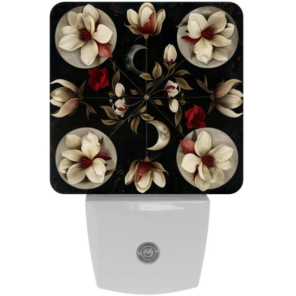 PhooArto Moon Phase Floral Plug in LED Night Light Auto Sensor Dusk to Dawn Decorative Night for Bedroom, Bathroom, Kitchen, Hallway, Stairs, Baby's Room, Energy Saving