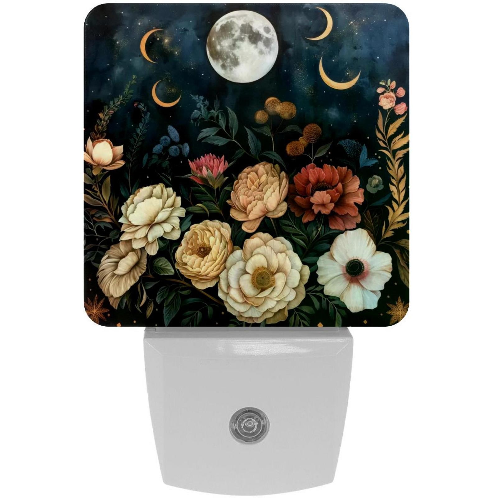 PhooArto Moon Phase Flowers Plug in LED Night Light Auto Sensor Dusk to Dawn Decorative Night for Bedroom, Bathroom, Kitchen, Hallway, Stairs, Baby's Room, Energy Saving