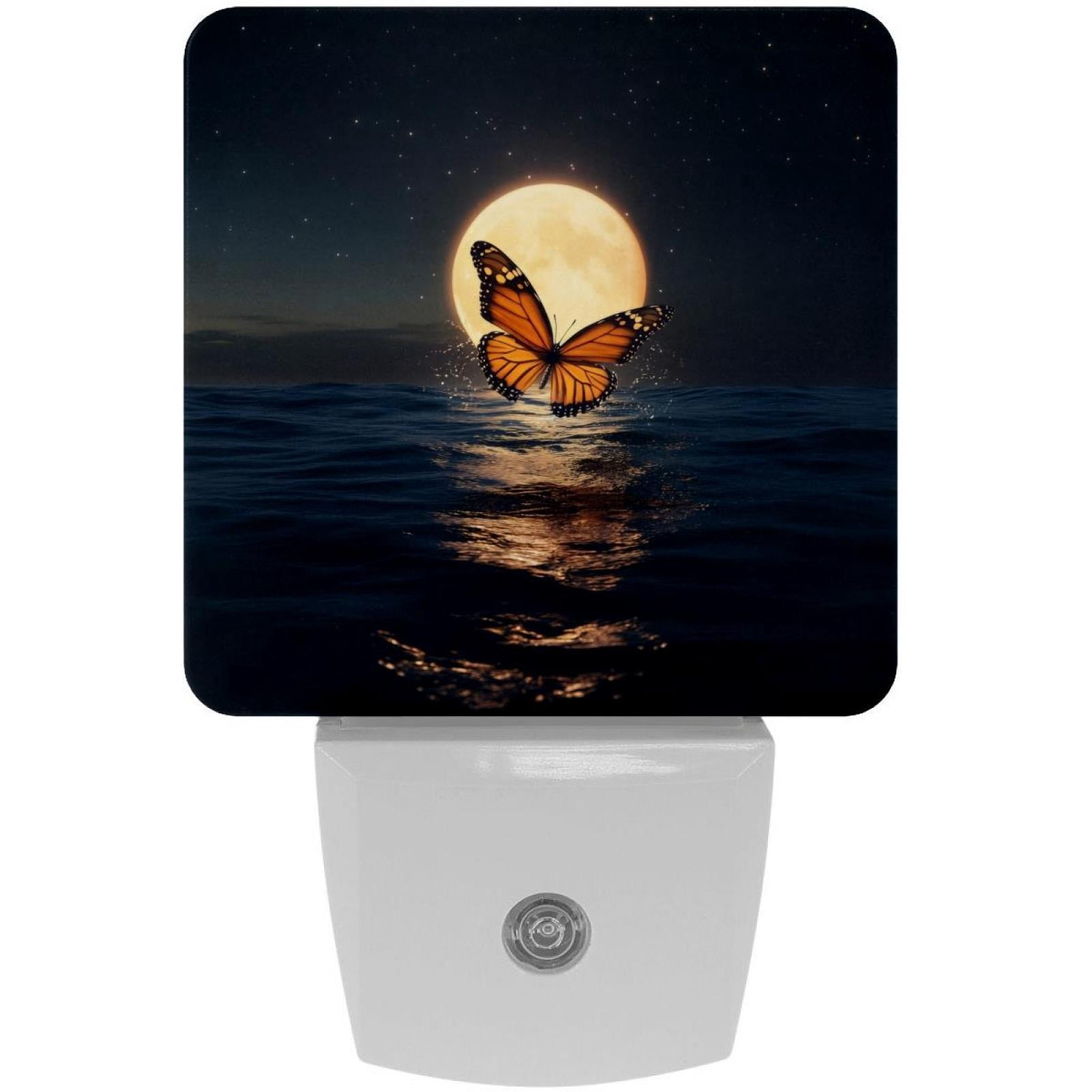 PhooArto Moonlit Butterfly Full Moon Plug in LED Night Light Auto Sensor Dusk to Dawn Decorative Night for Bedroom, Bathroom, Kitchen, Hallway, Stairs, Baby's Room, Energy Saving
