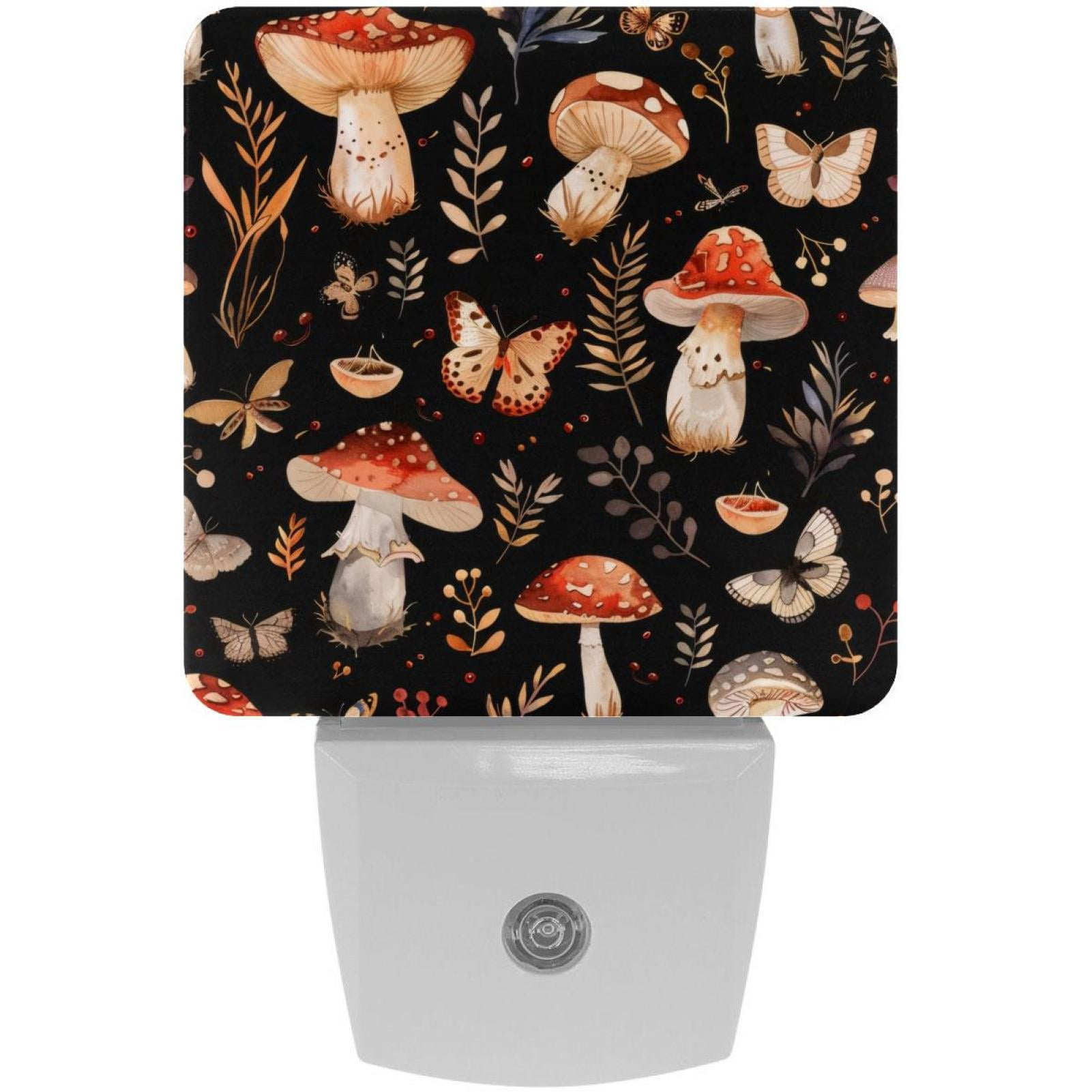 PhooArto Mushroom Butterflies Pattern Plug in LED Night Light Auto Sensor Dusk to Dawn Decorative Night for Bedroom, Bathroom, Kitchen, Hallway, Stairs, Baby's Room, Energy Saving