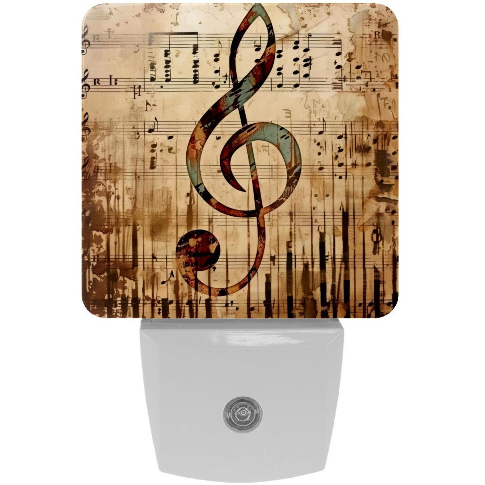 PhooArto Music Note Vintage Print Plug in LED Night Light Auto Sensor Dusk to Dawn Decorative Night for Bedroom, Bathroom, Kitchen, Hallway, Stairs, Baby's Room, Energy Saving