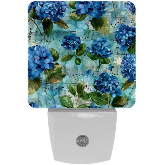 PhooArto Music Notes Hydrangeas Pattern Plug in LED Night Light Auto Sensor Dusk to Dawn Decorative Night for Bedroom, Bathroom, Kitchen, Hallway, Stairs, Baby's Room, Energy Saving