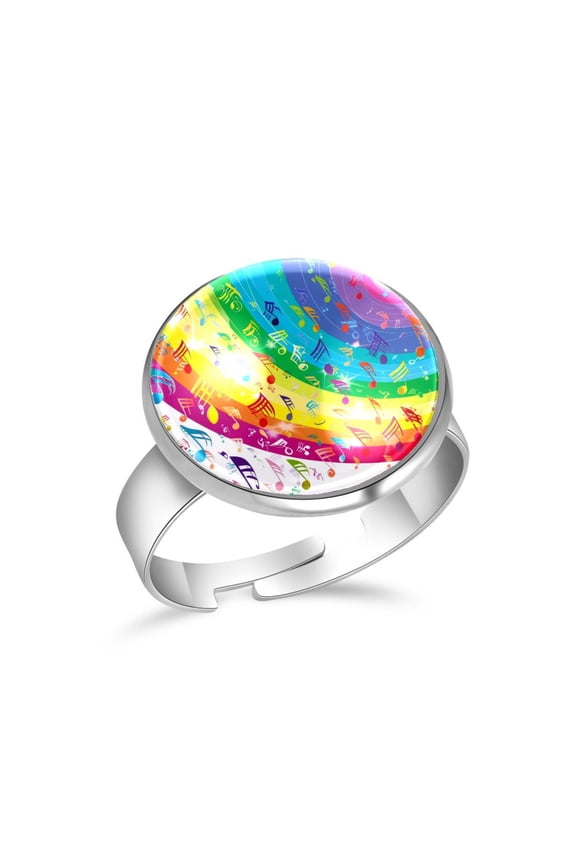 Music Notes Rainbow Stainless Steel Rings for Women, Open Adjustable Ring Promise Ring Jewelry Gifts